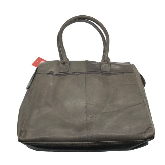 Spikes & Sparrows Addison Leather Tote Bag Zipper Closure Dual Handles Gray - Picture 3 of 7